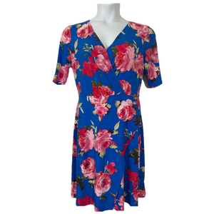 Soma Blue Rose Floral Short Sleeve Surplice Midi Dress SKU0362